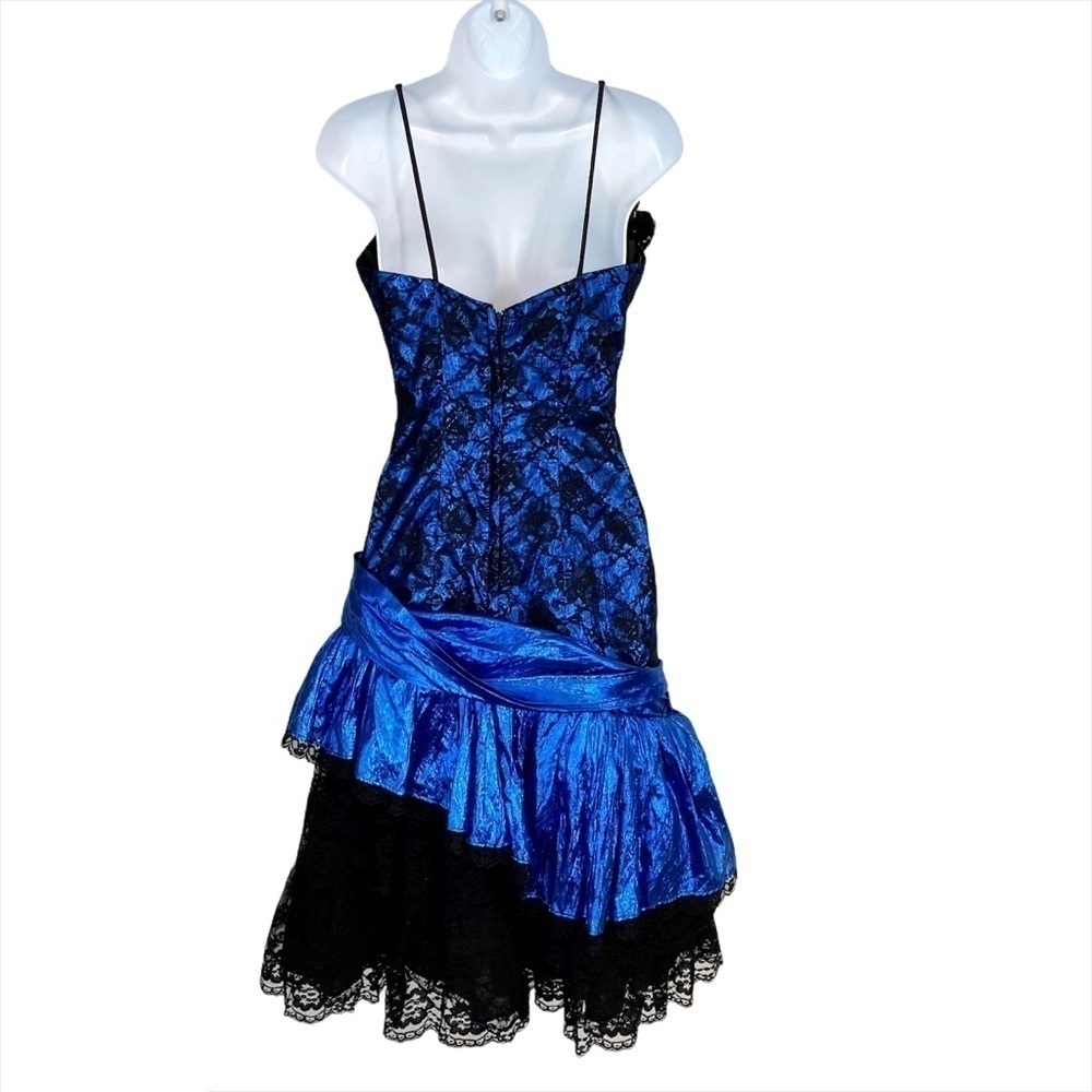 VINTAGE LORALIE 80s Lame + Tulle + Lace Prom Dress - Picture 3 of 10